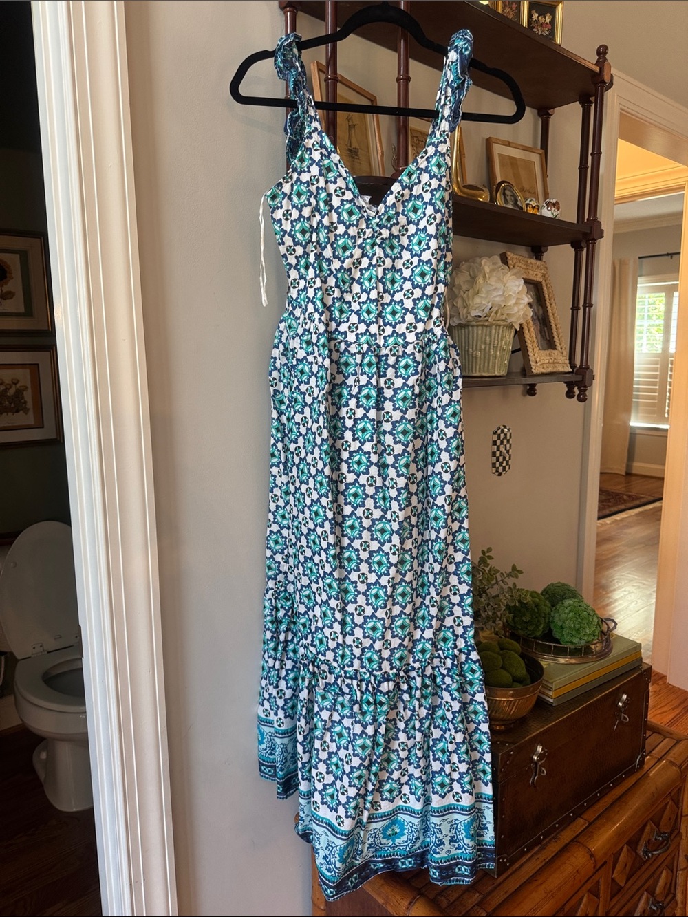 Sleeveless Blue Green Floral Maxi Dress